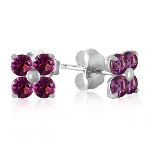 14K SOLID GOLD STUD EARRINGS WITH NATURAL AMETHYST - Picture 1 of 5